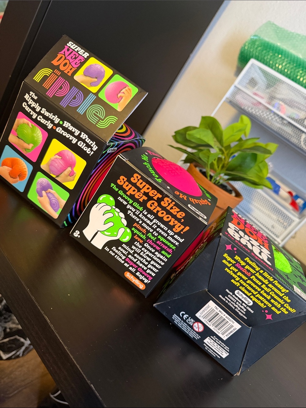 THREE Super Nedoh balls Ripples Groovy Glob & Fuzz Trio - Pink, Orange, Green - Picture 2 of 6